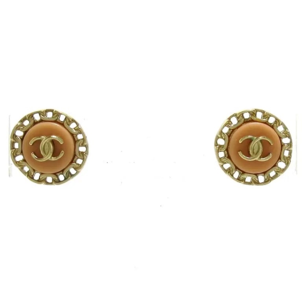 Authentic CHANEL pink plastic vintage round clip on earrings